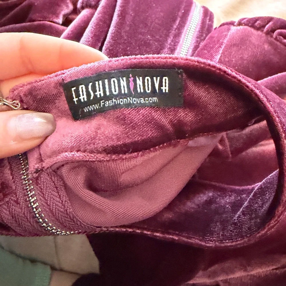 Fashion Nova Velvet Romper in Deep Pink - Picture 2 of 7